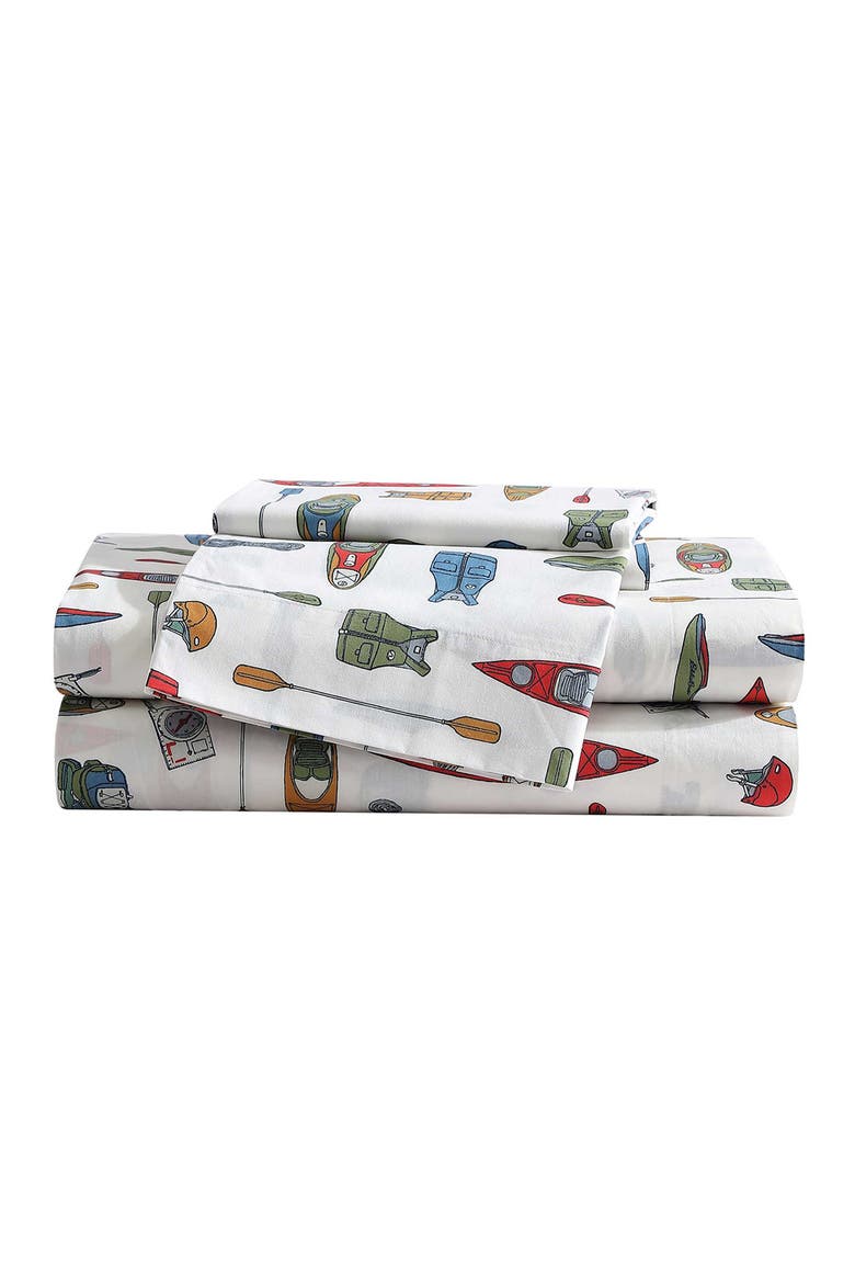 Kayak Adventure Twin Cotton Percale Sheet Set, Main, color, RED