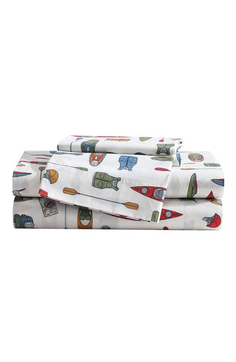 Kayak Adventure Twin Cotton Percale Sheet Set