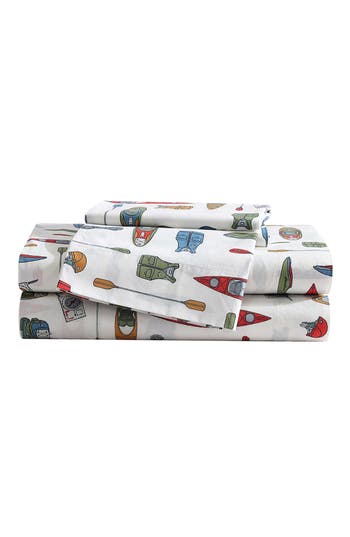 Eddie Bauer Kayak Adventure Twin Cotton Percale Sheet Set In Red