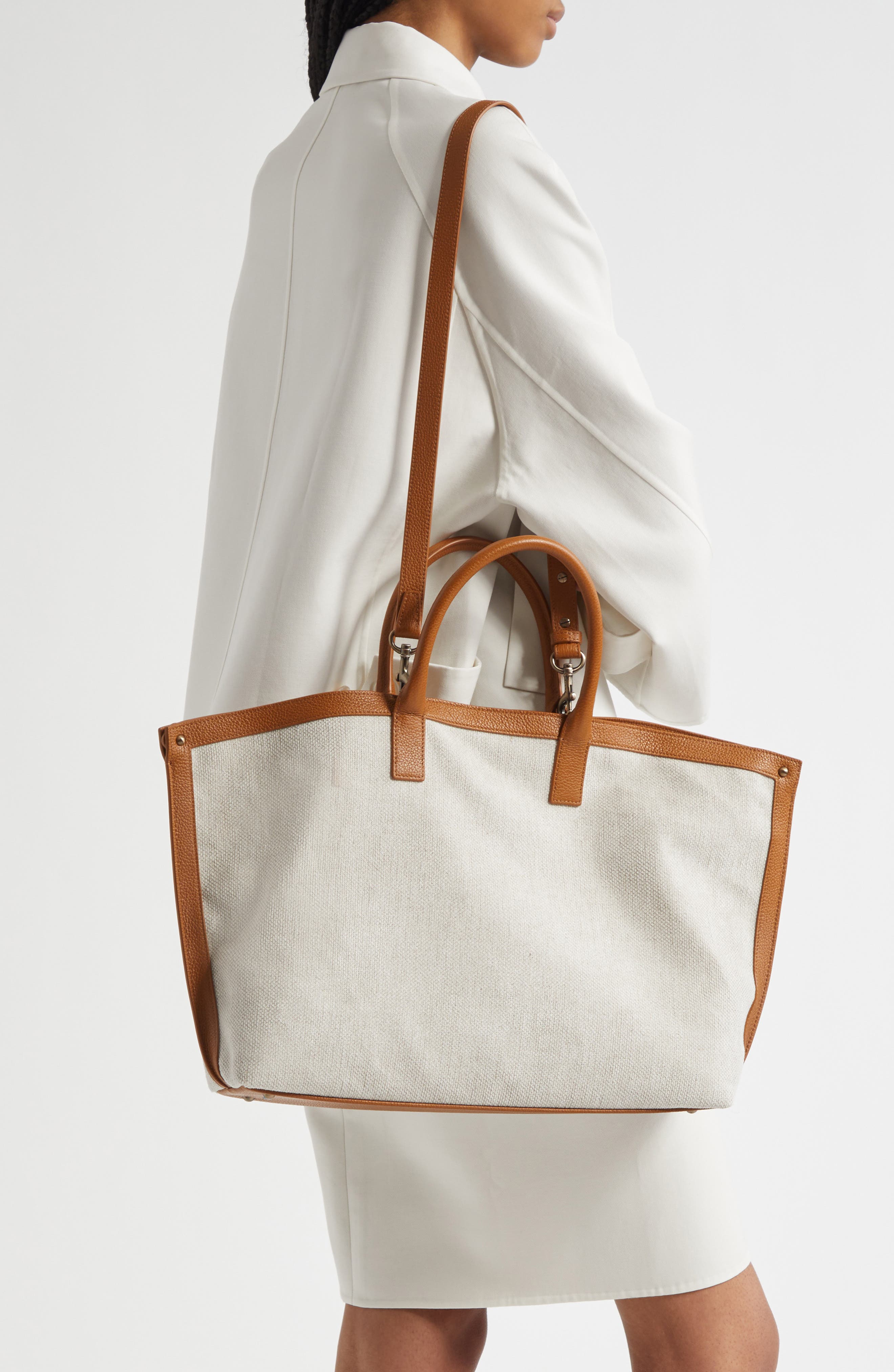 Akris Medium Ai Canvas Convertible Tote, Alternate, color, Stucco/ Cuoio