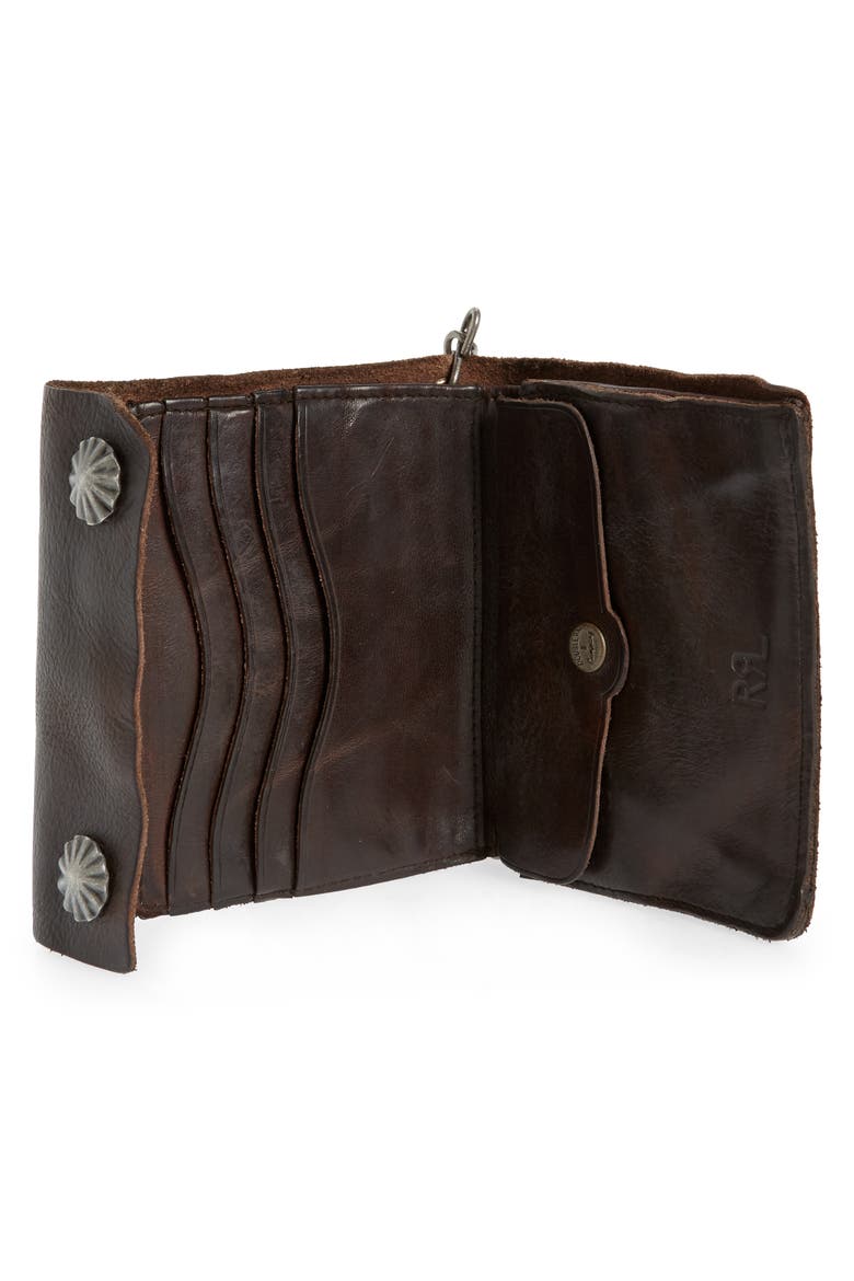 Concho Leather Chain Wallet, Alternate, color, DARK BROWN