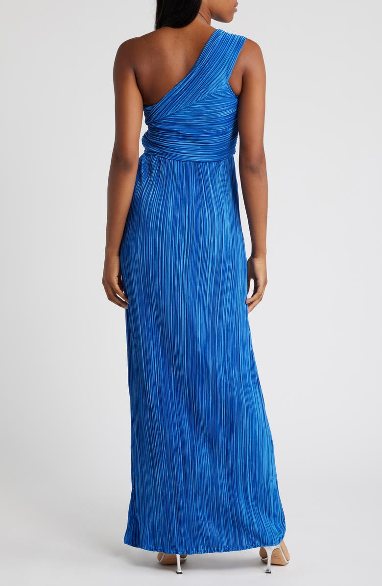 Lulus Poised Performance One-Shoulder Plissé Gown, Alternate, color, Bright Blue