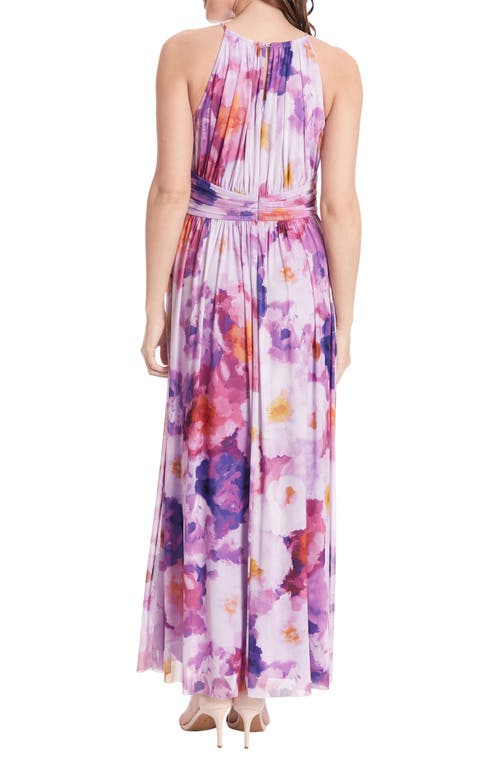 London Times Floral Halter Neck Ruched Waist Maxi Dress