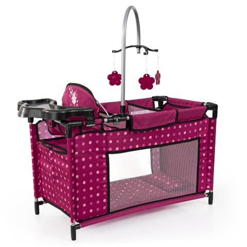 Hot Pink Multibed Playpen For Dolls With Highchair & Mobile