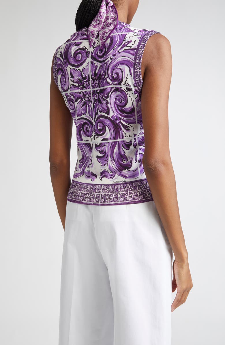 Dolce&Gabbana Majolica Print Silk Sweater, Alternate, color, H25dq Maiolica 1L Viola