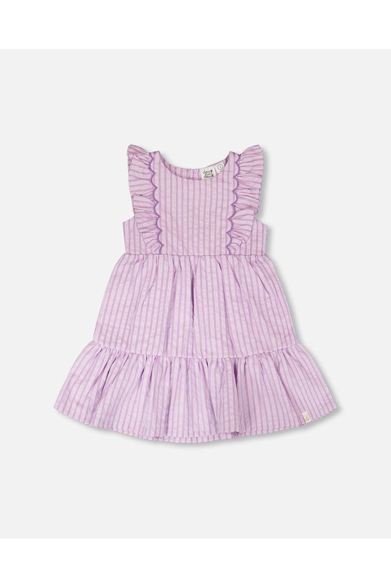 Sleeveless Flutter Ruffles Striped Dress, Main, color, Lavender Stripes