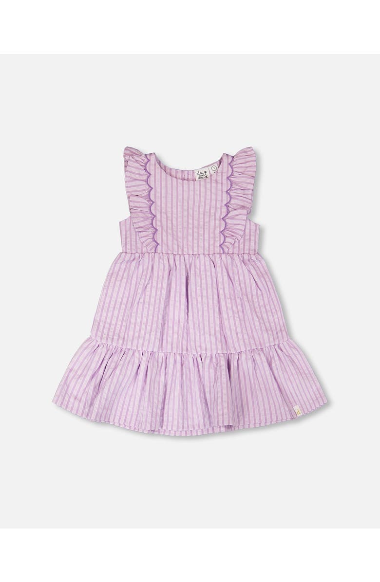 Deux par Deux Sleeveless Flutter Ruffles Striped Dress, Main, color, Lavender Stripes