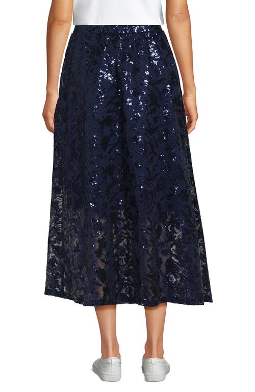 Lands' End Sequin Lace Mid Rise Midi Skirt In Blue