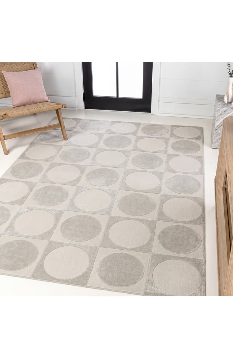 JONATHAN Y Helena Modern Geometric Circles In Squares High-Low Area Rug, Alternate, color, White/Cream