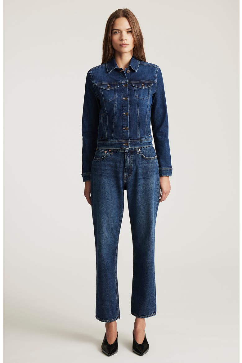 Cecilia Denim Trucker Jacket, Alternate, color, DARK BRUSHED FLEX BLUE