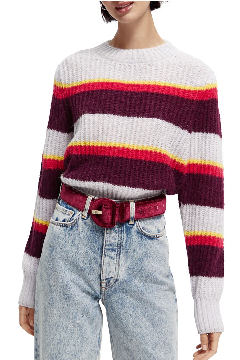 Stripe Pullover Sweater, Main, color, 5138-BLURRED LINED THISTLE