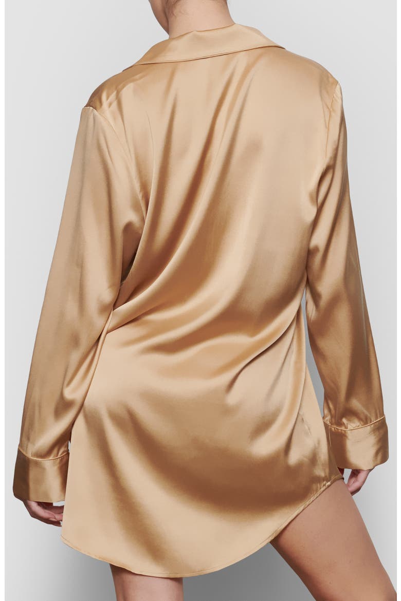 Stretch Silk Button-Up Night Dress, Alternate, color, HONEY