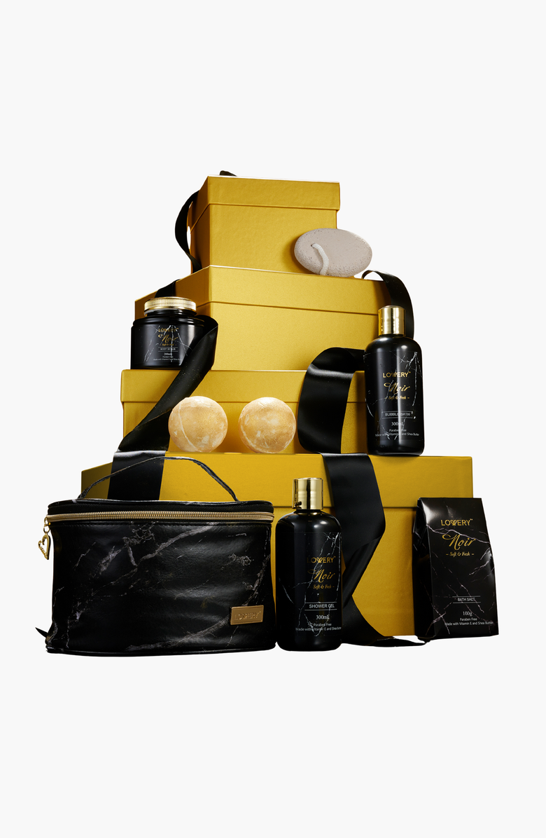 Lovery Deluxe Noir Bath And Body Kit With 24K Gold Bath Bombs, Alternate, color, Black / Gold