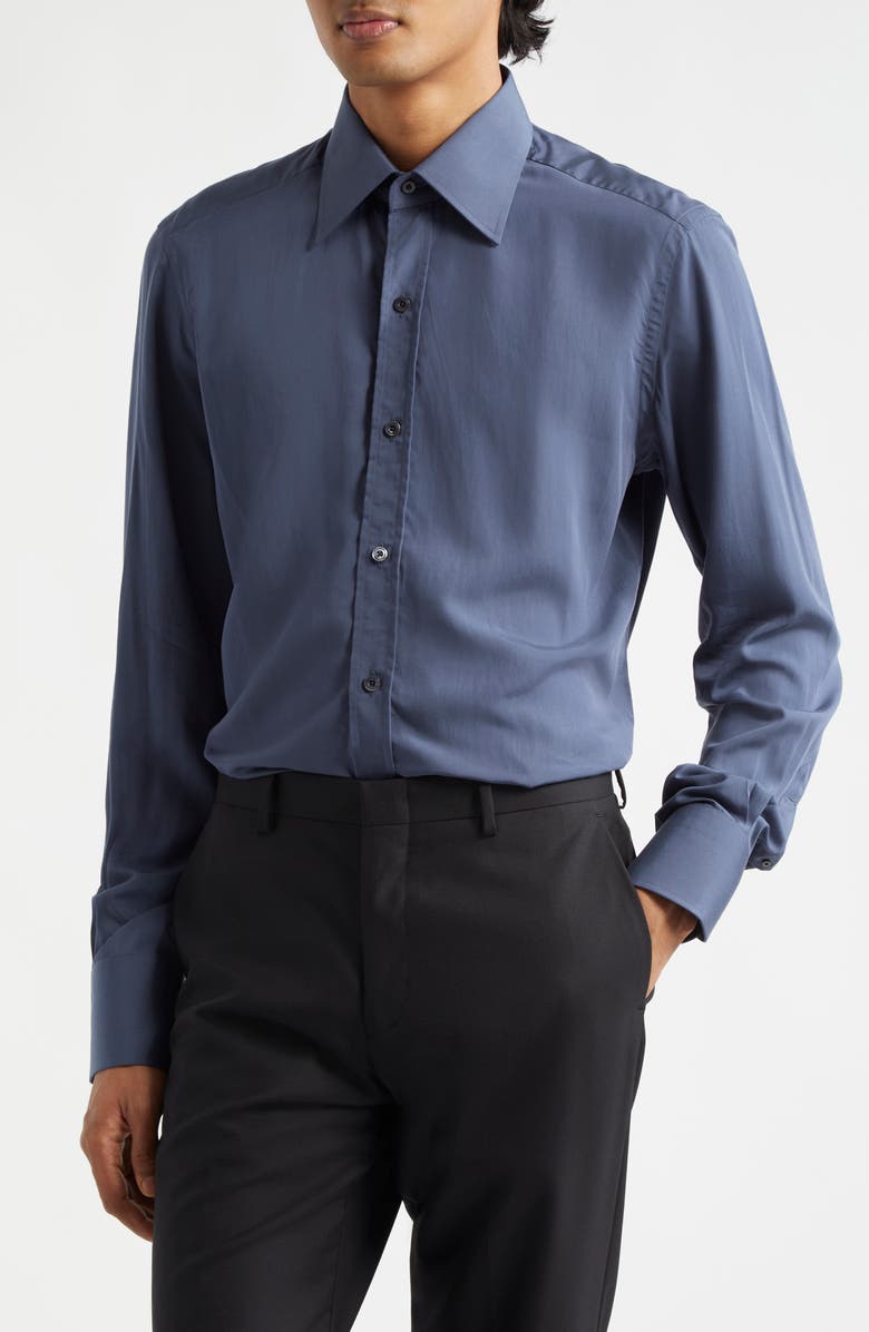 TOM FORD Fluid Parachute Slim Fit Button-Up Shirt, Alternate, color, Washed Indigo