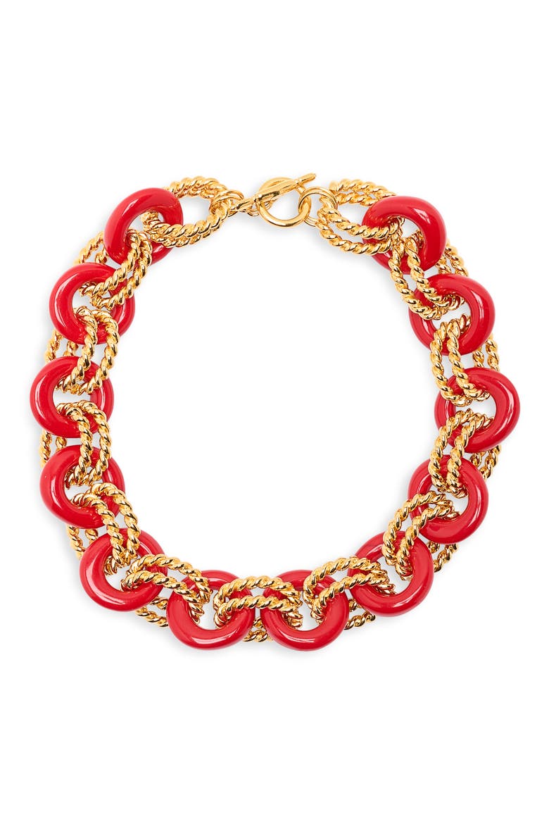 Resin Link Toggle Necklace, Main, color, RED