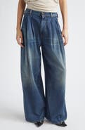 R13 Triple Pleated Wide Leg Jeans