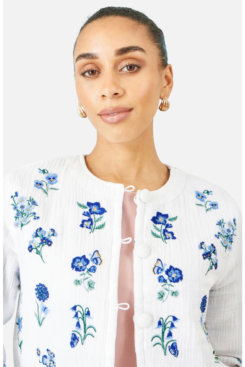 Floral Embroidery Cotton Jacket, Alternate, color, White