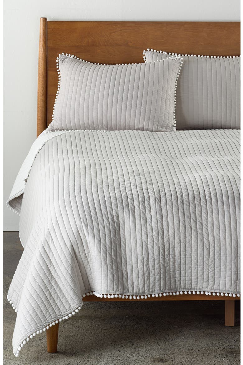 'Pom Pom' Reversible Quilt, Main, color, TAUPE