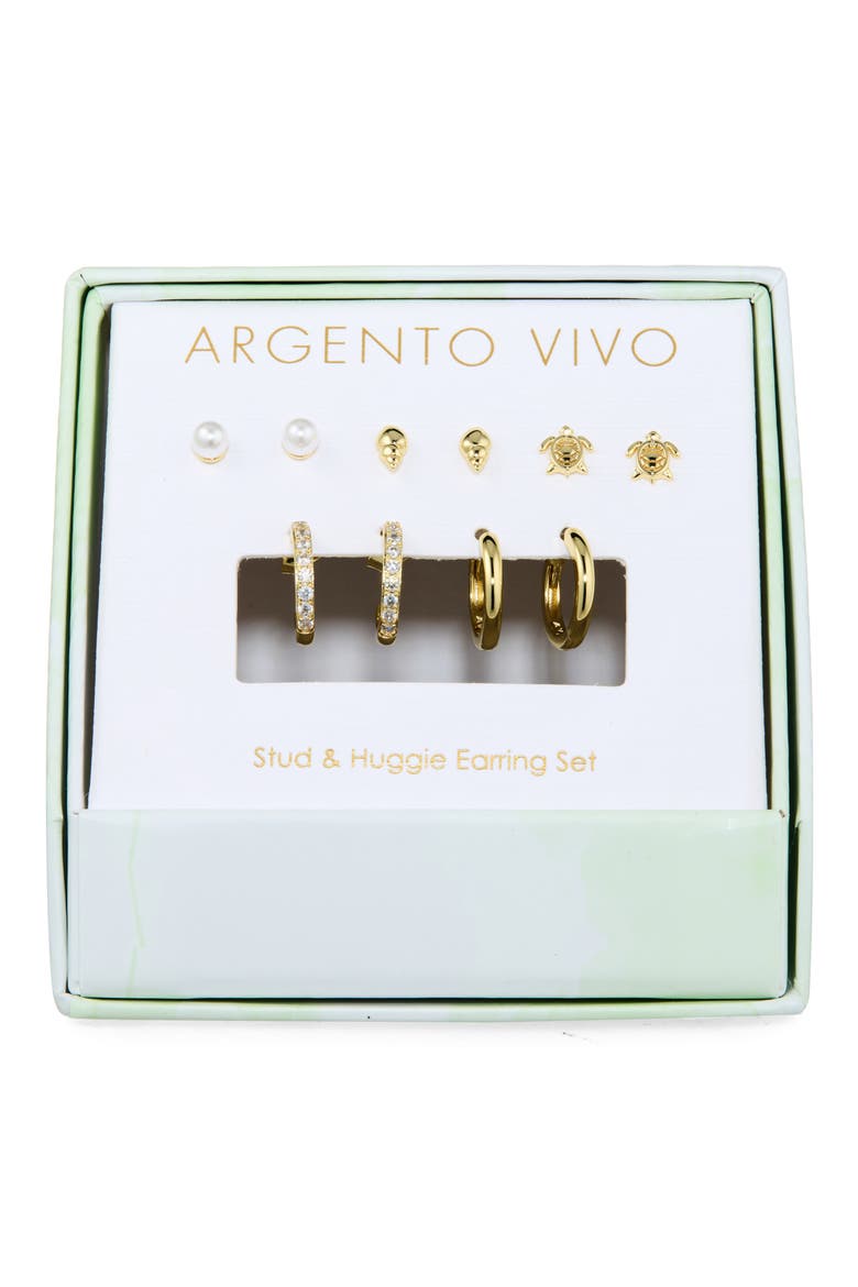 Beach Set of 5 Assorted Stud & Hoop Earrings, Main, color, GOLD