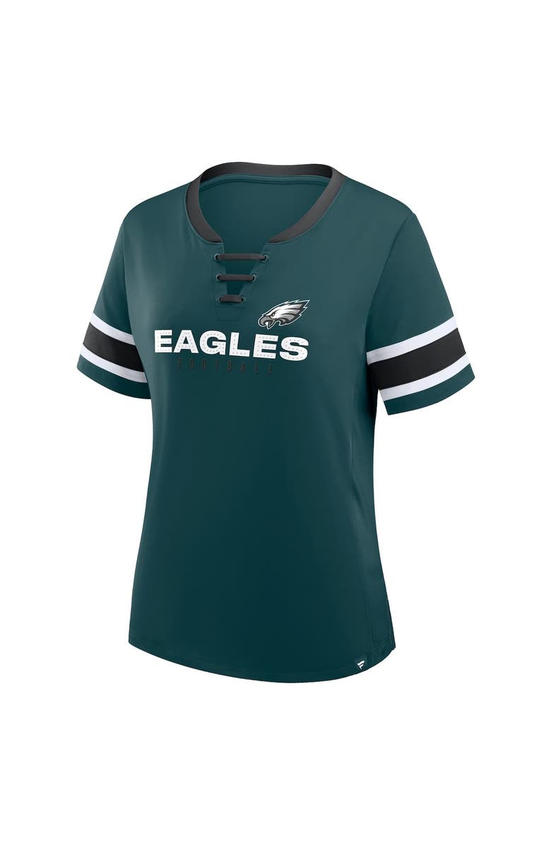 FANATICS Women's Fanatics Midnight Green Philadelphia Eagles Redzone Draw Play Athena Lace-Up T-Shirt, Alternate, color, Green