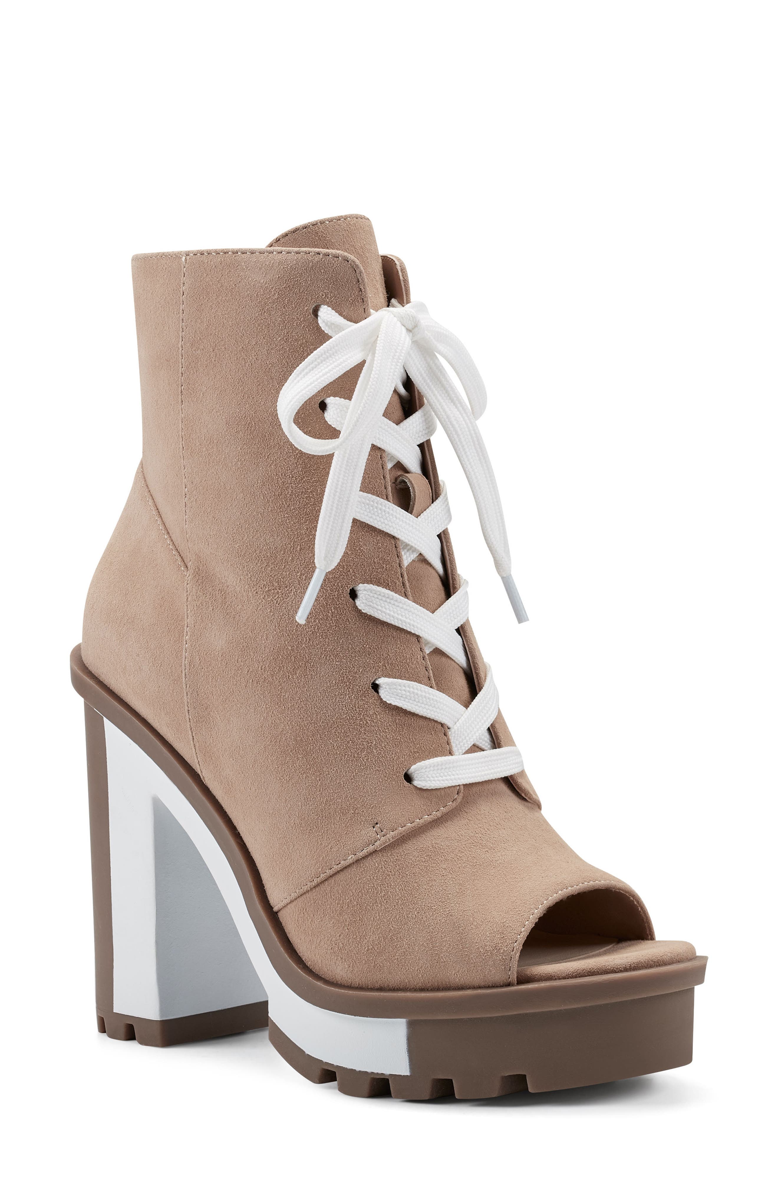 Lizzah Open Toe Platform Bootie, Main, color, ALMOND
