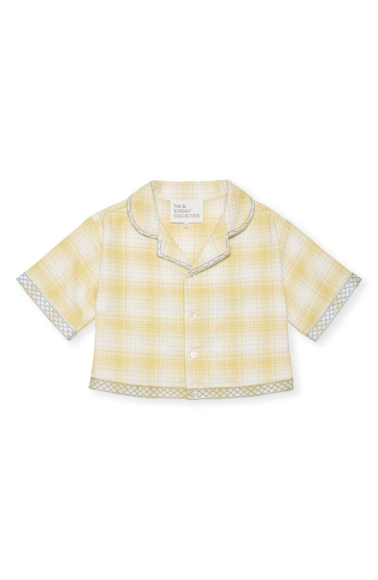 The Sunday Collective Kids' Embroidered Trim Plaid Cotton Shirt Jacket, Main, color, Light/ Pastel Yellow