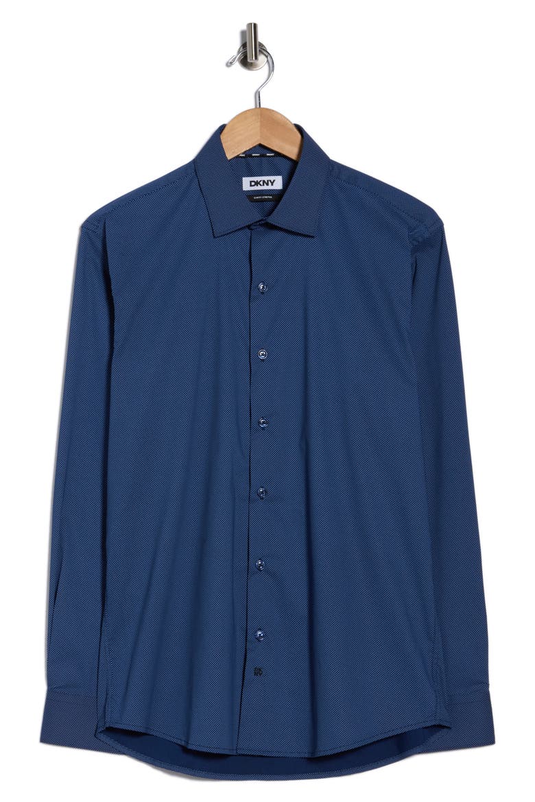 Slim Fit Mini Dot Print Stretch Dress Shirt, Alternate, color, NAVY LIGHT BLUE