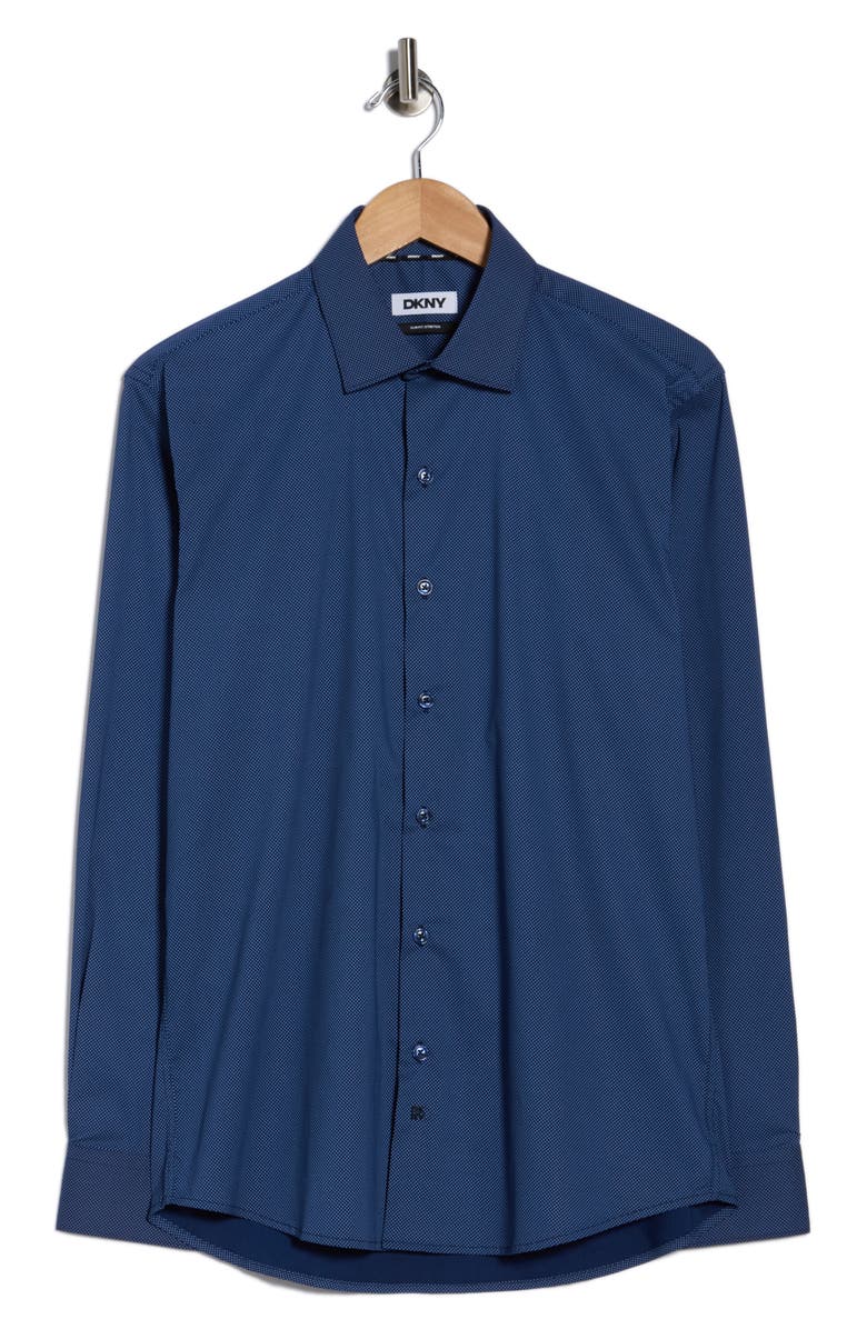 DKNY Slim Fit Mini Dot Print Stretch Dress Shirt, Alternate, color, Navy Light Blue