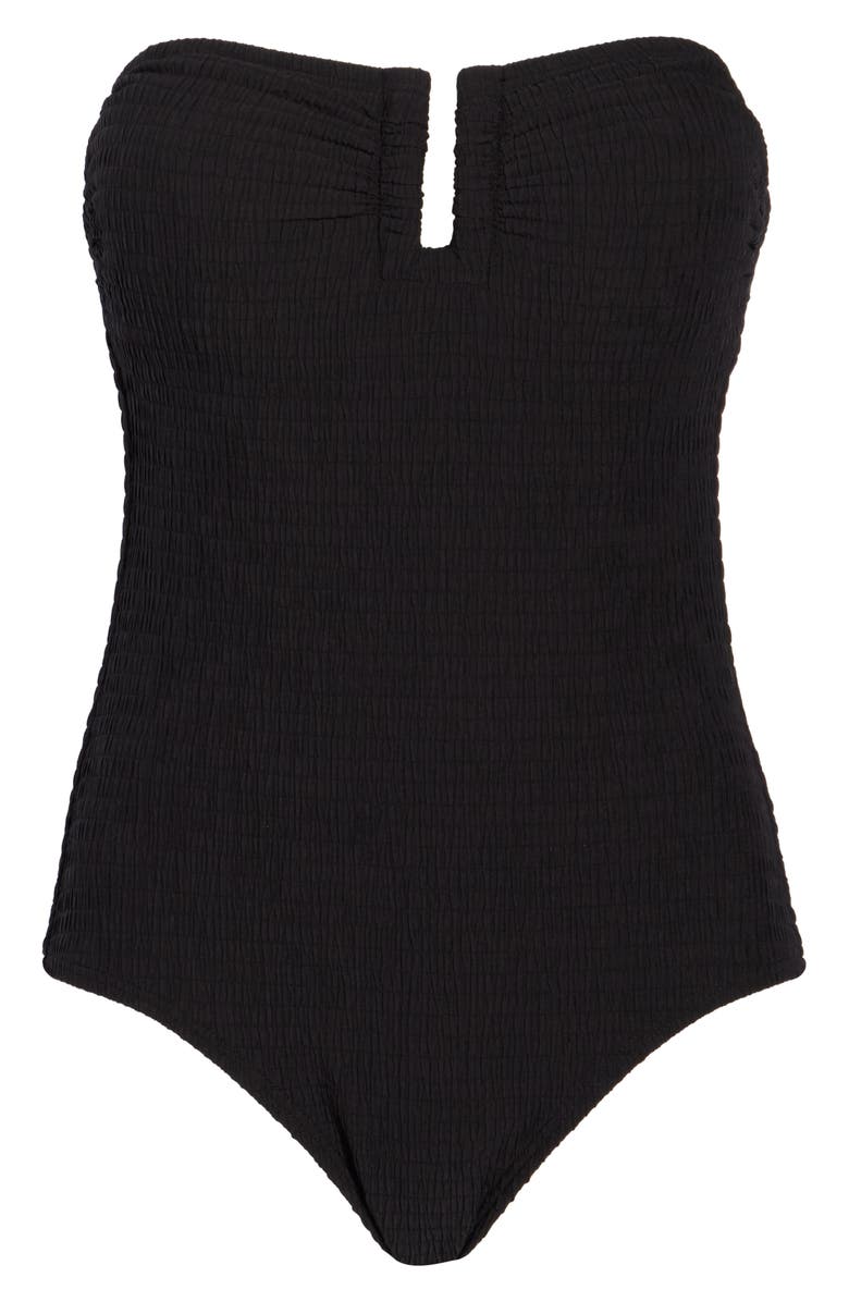 DKNY Bandeau Shirred One-Piece Swimsuit, Alternate, color, Black Texture