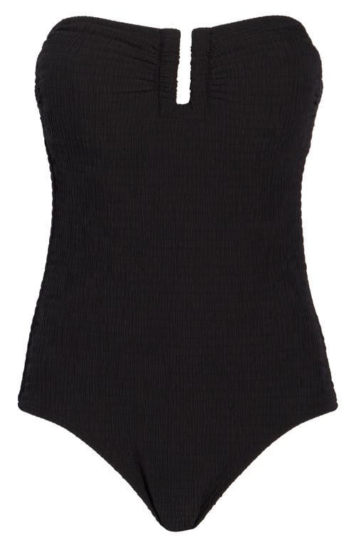 Dkny Bandeau Shirred One-piece Swimsuit In Black