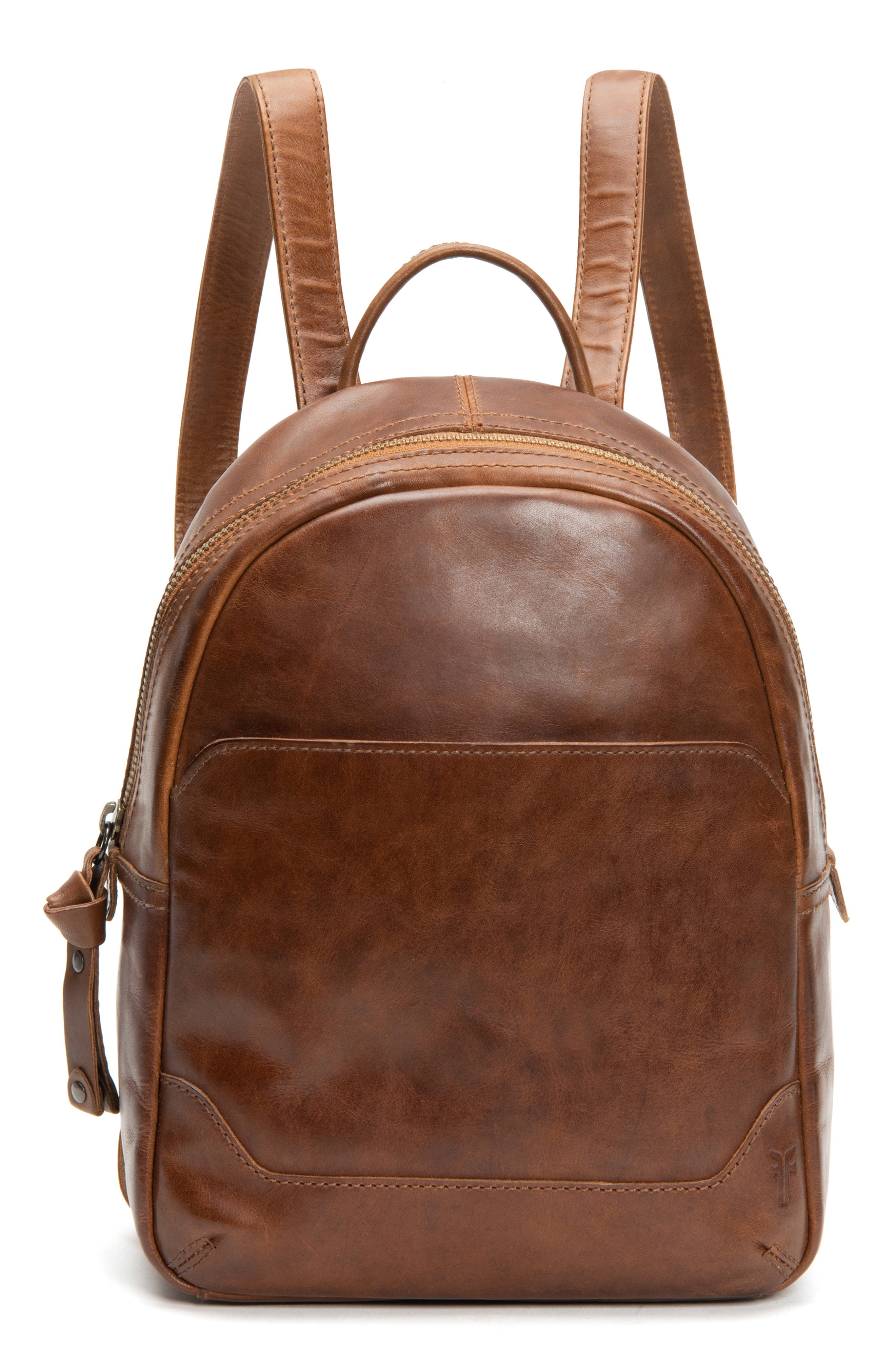 Medium Melissa Calfskin Leather Backpack, Main, color, COGNAC