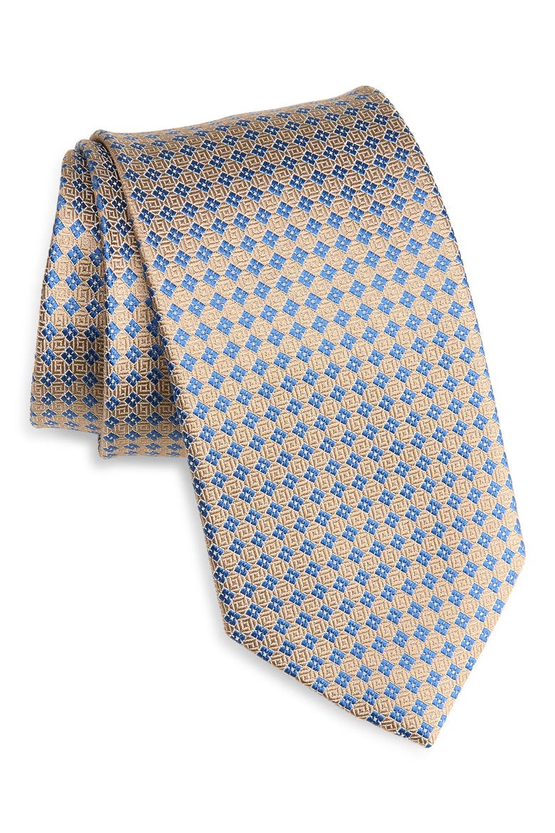 Neat Diamond Silk Jacquard Tie, Main, color, COCOA