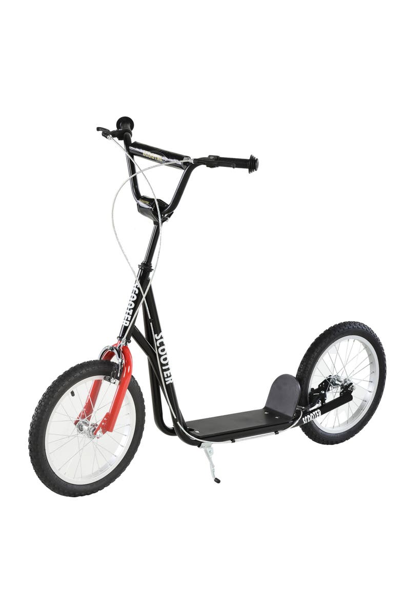 Aosom Youth Kick Scooter with Adjustable Handlebar, Dual Brakes, Inflatable Wheels, Main, color, Black