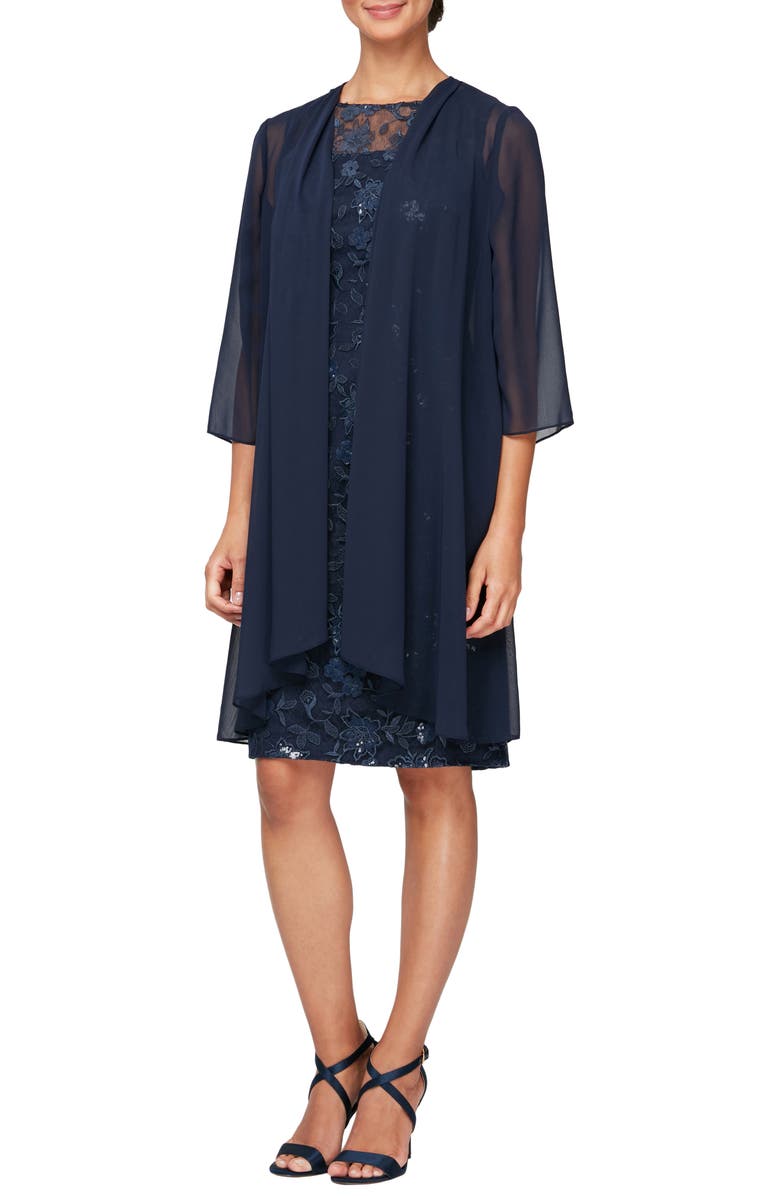 Alex Evenings Sequin Lace Sheath Dress & Chiffon Jacket, Main, color, 