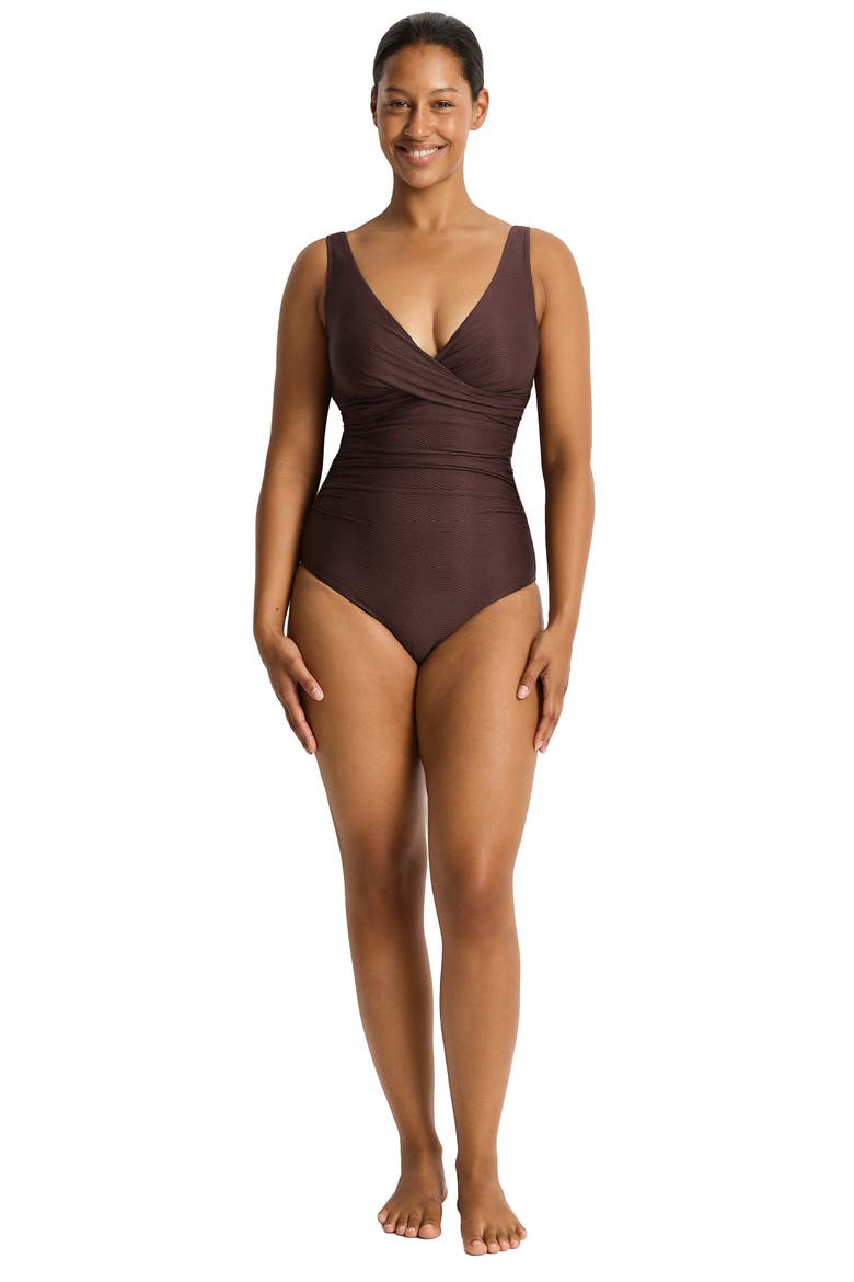 Zen Cross Front One-Piece Swimsuit, Alternate, color, COCOA