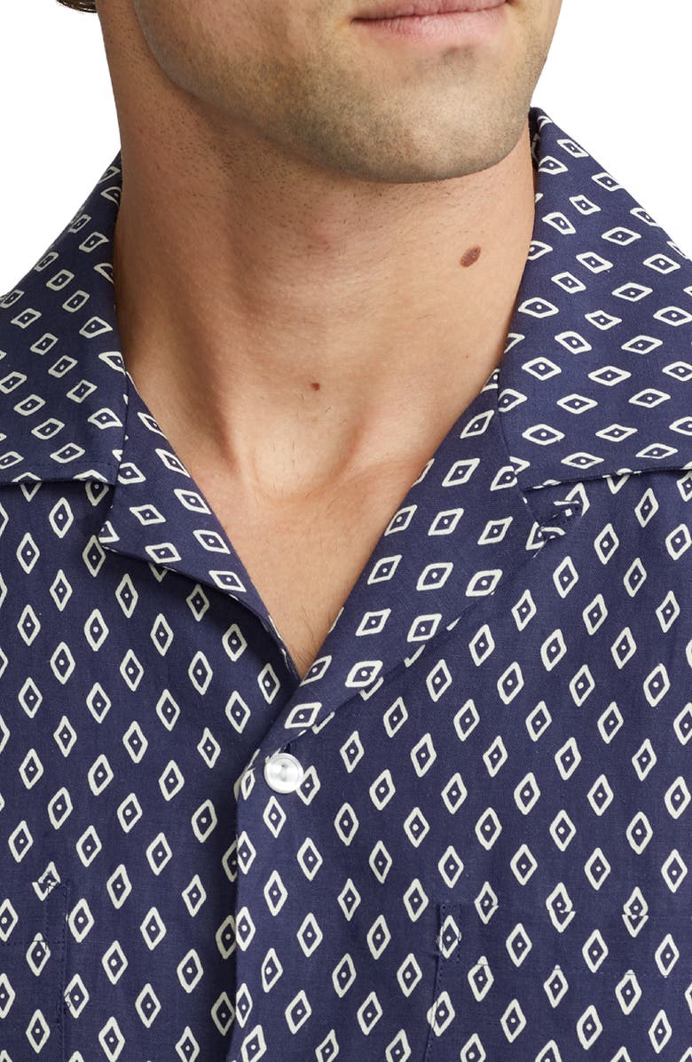 Ralph Lauren Purple Label Archer Diamond Print Linen & Silk Camp Shirt, Alternate, color,