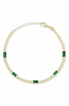 SPHERA MILANO 14K Gold Plate Sterling Silver Curb CZ Station Bracelet