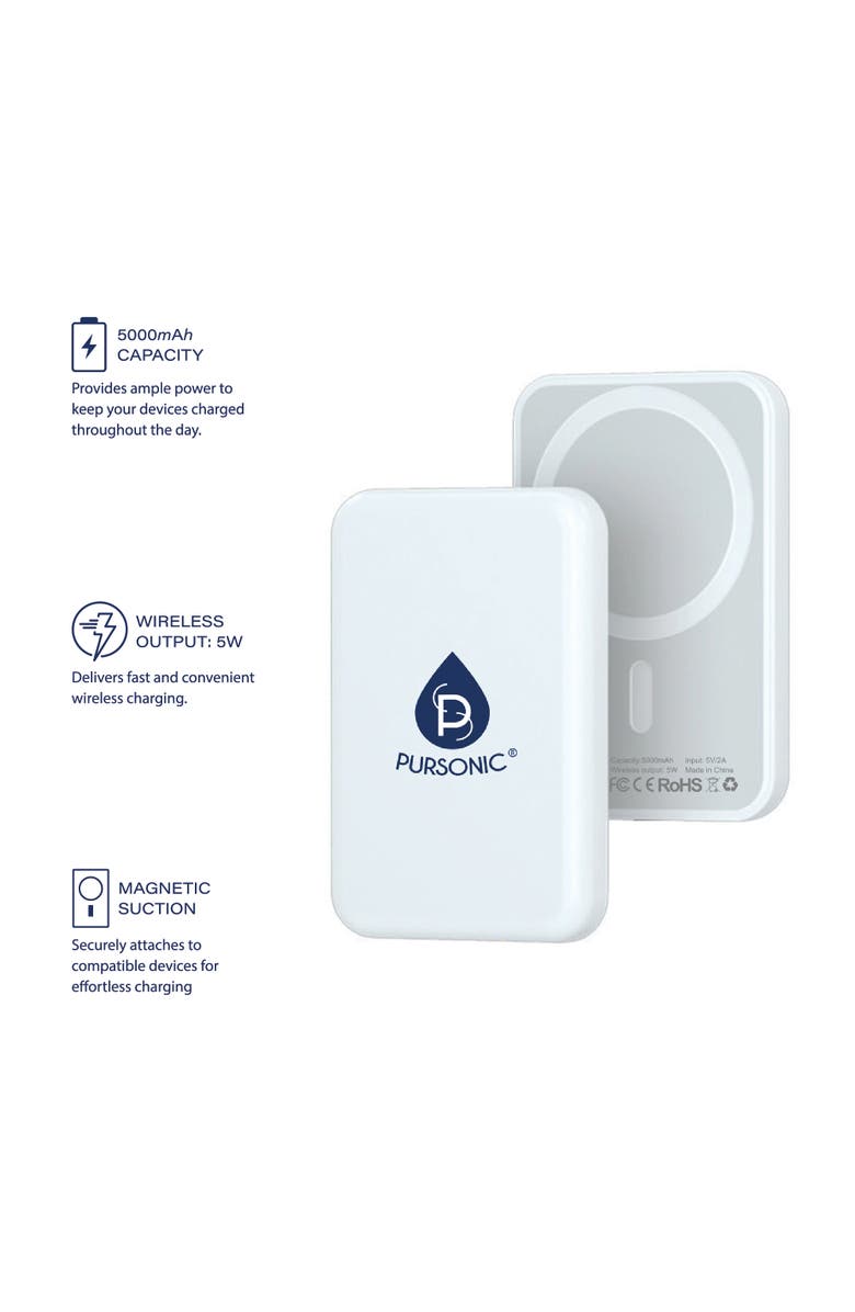 PURSONIC Magnetic Wireless Power Bank Portable, Powerful, Effortless Charging, Alternate, color, White