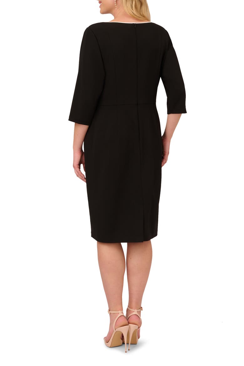 Tipped Tie Waist Crepe Dress, Alternate, color, BLACK/ IVORY