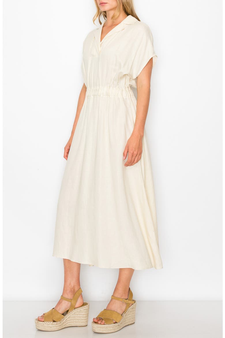 Notch Collar Short Sleeve Midi Dress, Alternate, color, IVORY