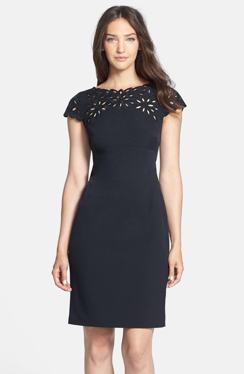 Adrianna Papell Cutout Yoke Crepe Sheath Dress, Main, color,