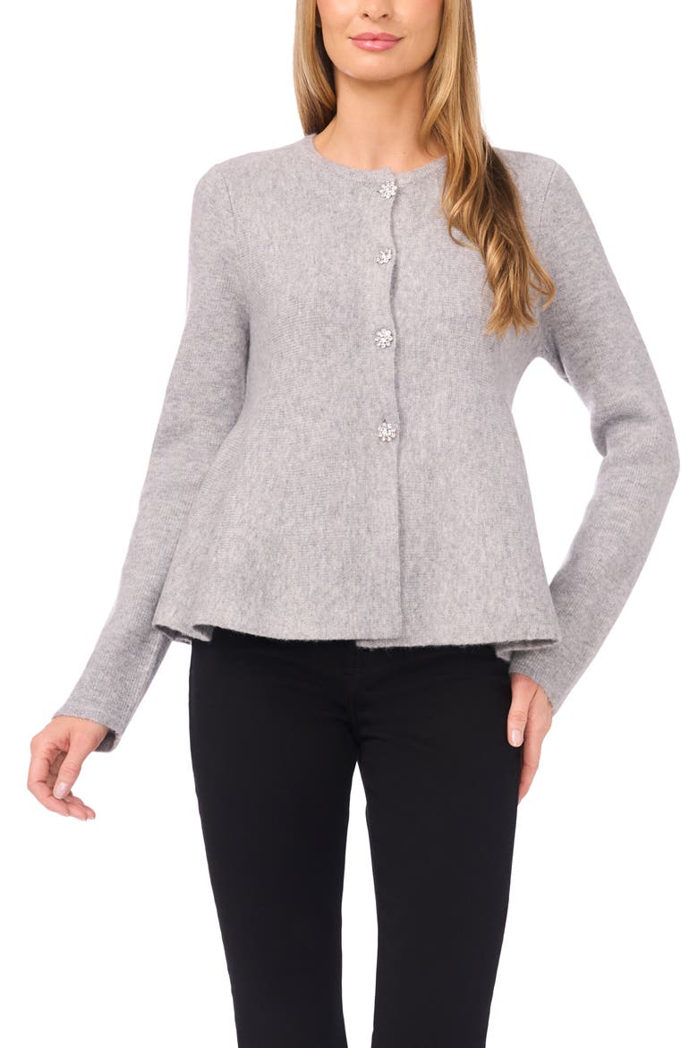 Peplum Cardigan, Main, color, LIGHT HEATHER GREY