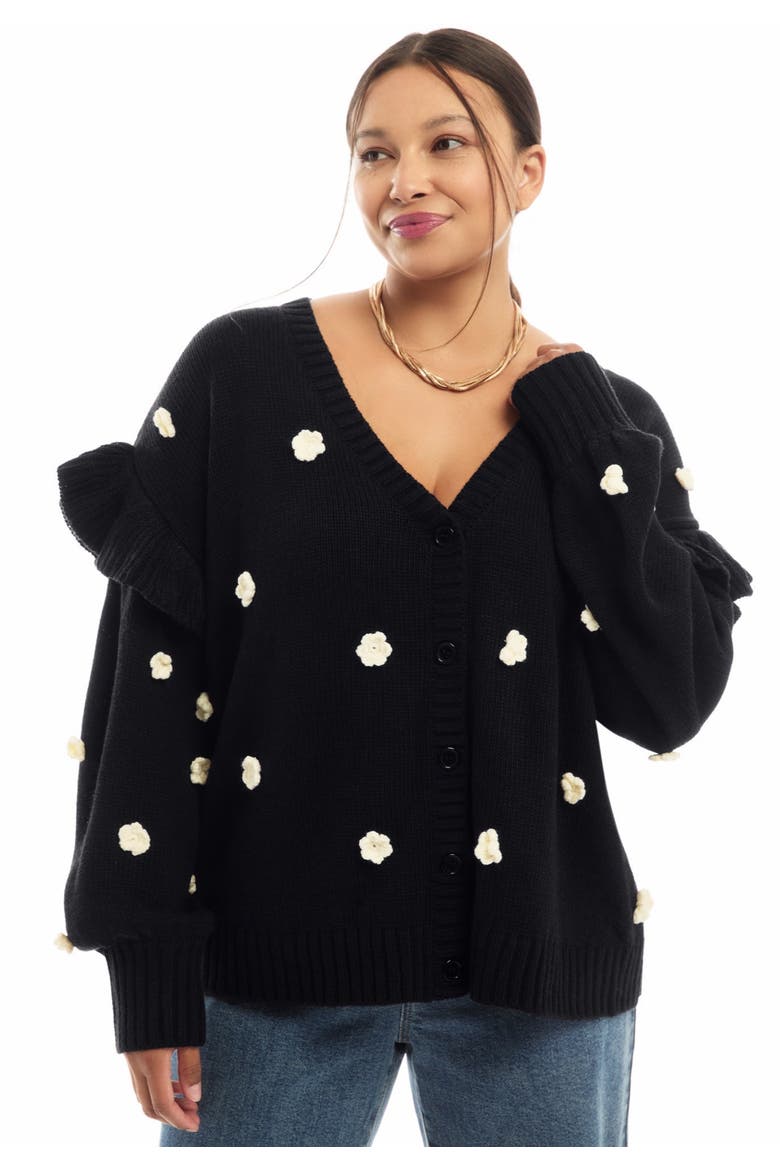 Ruffle-Sleeve Cardigan, Main, color, BLACK ONYX