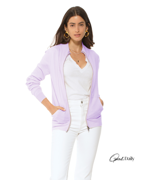 Pure Cashmere Double Slider Slider Zip Cardigan
