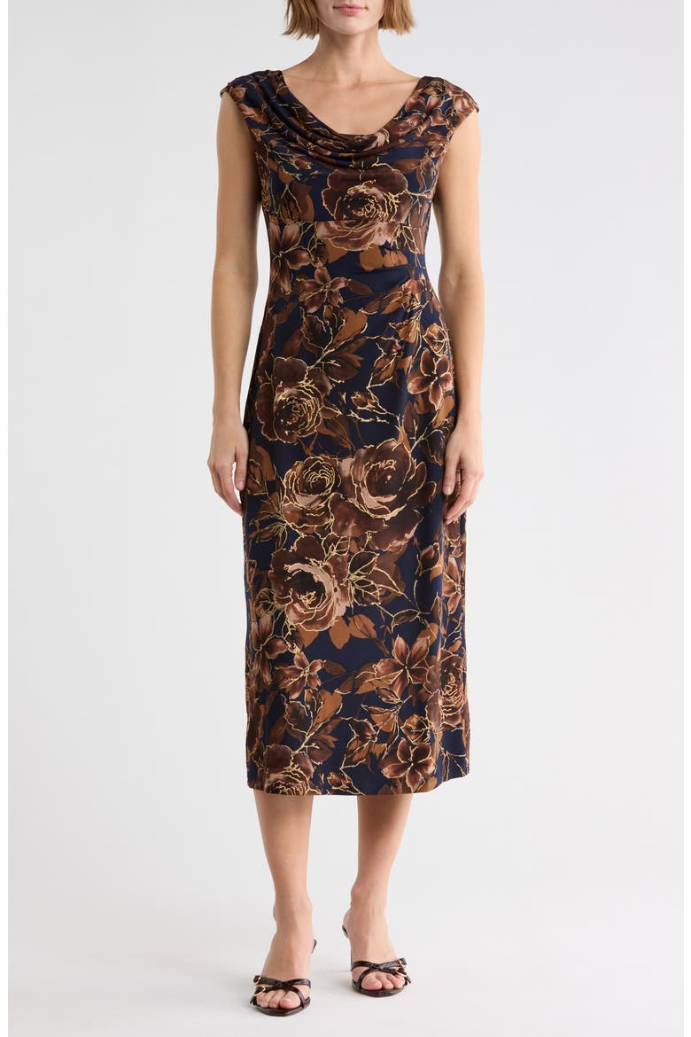 Cowl Neck Midi Dress, Main, color, MIDNIGHT/ BLACK