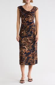 Connected Apparel Cowl Neck Midi Dress