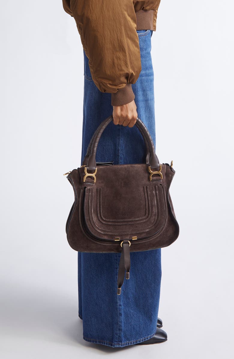 Chloé Medium Marcie Suede Satchel, Alternate, color, Kohl Brown