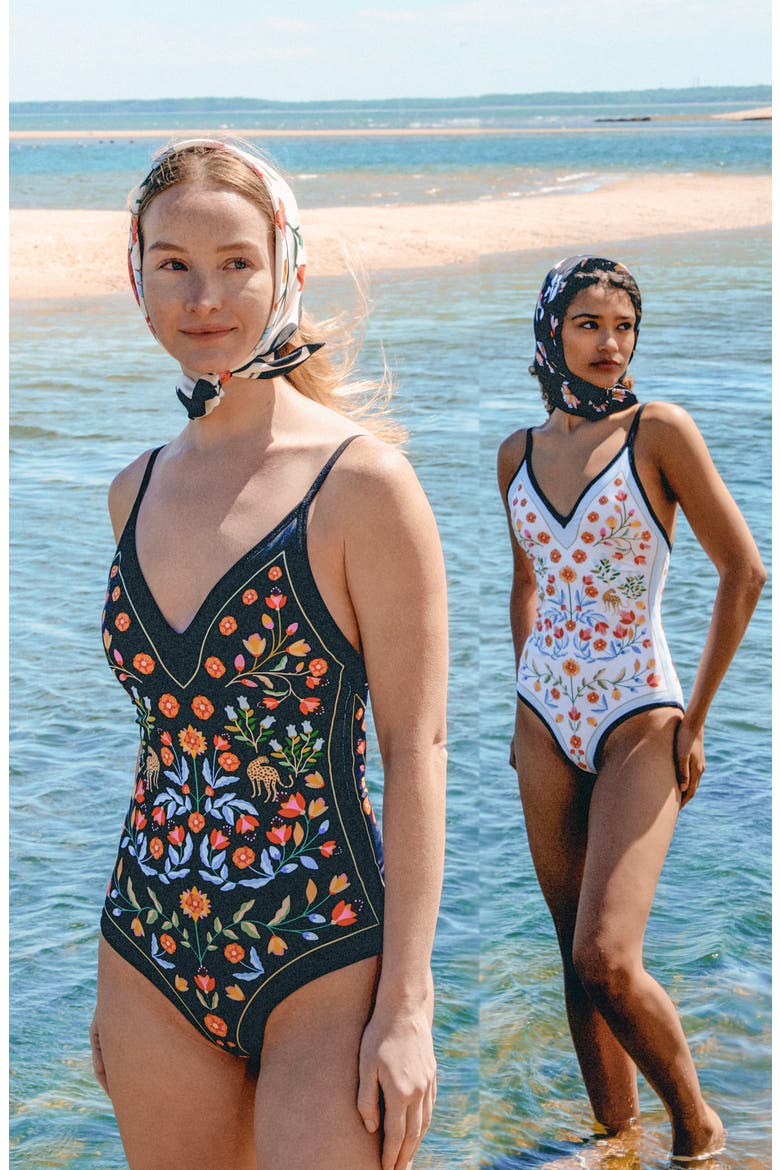 Night Imagination Reversible V-Neck One-Piece Swimsuit, Alternate, color, Black