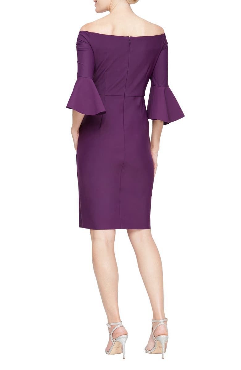 Alex Evenings Beaded Side Ruffle Off the Shoulder Cocktail Dress, Alternate, color, 