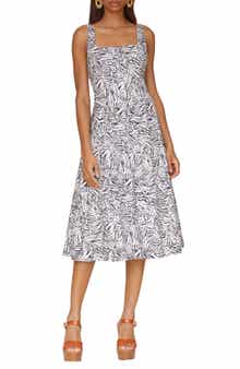 Avec Les Filles Floral Linen Blend Fit & Flare Midi Dress